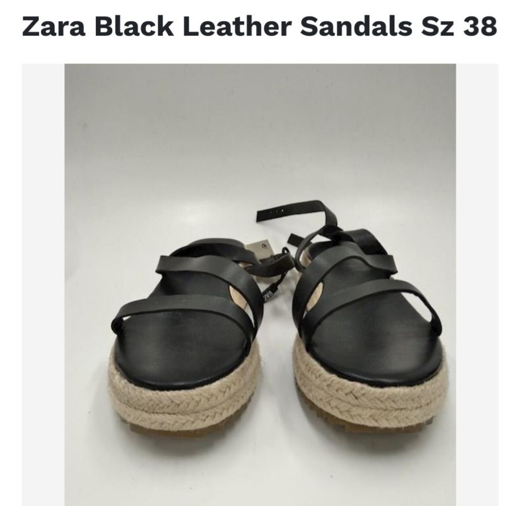 NWT Zara Black Leather Abierto Tac Espadrille Sandals – Size 38 (US 7.5)